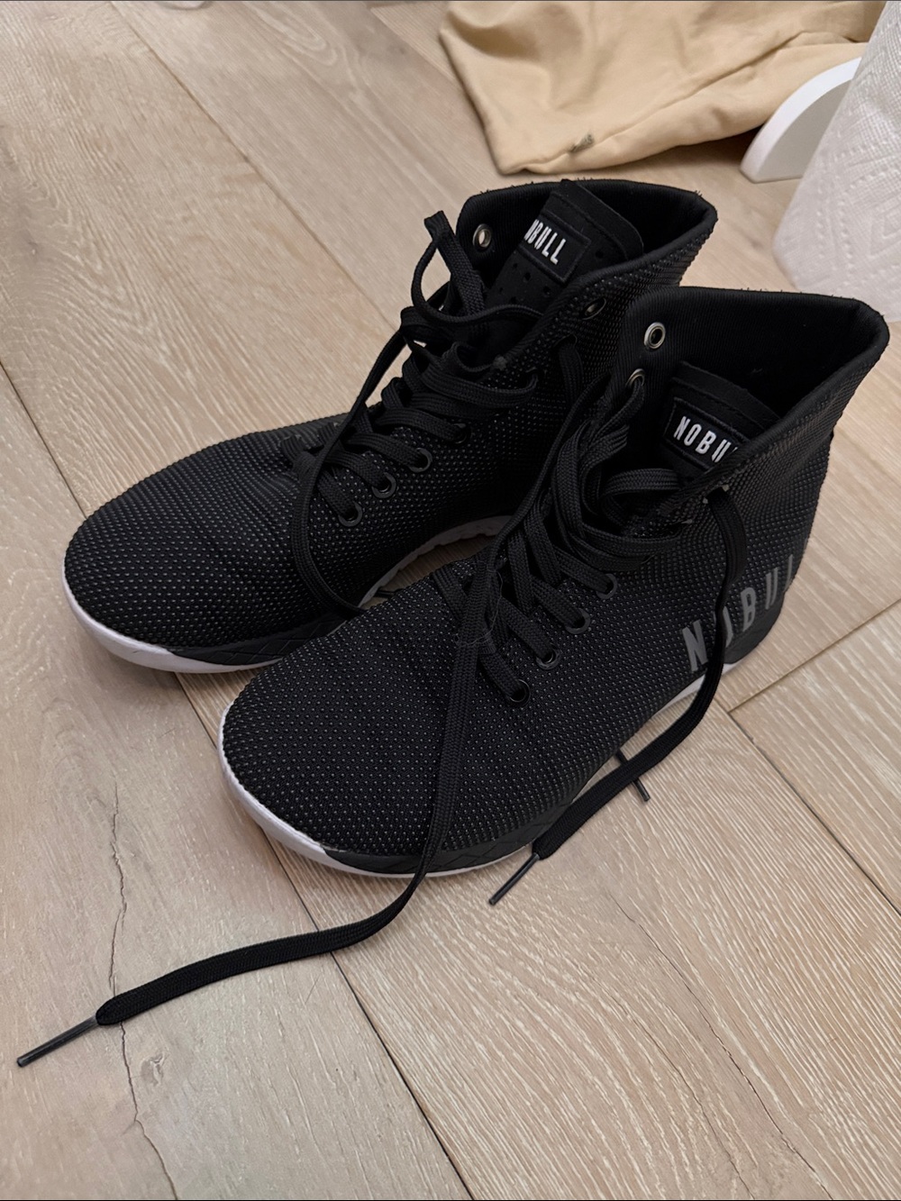 NOBULL Black Knit High-Top Sneakers with White Soles